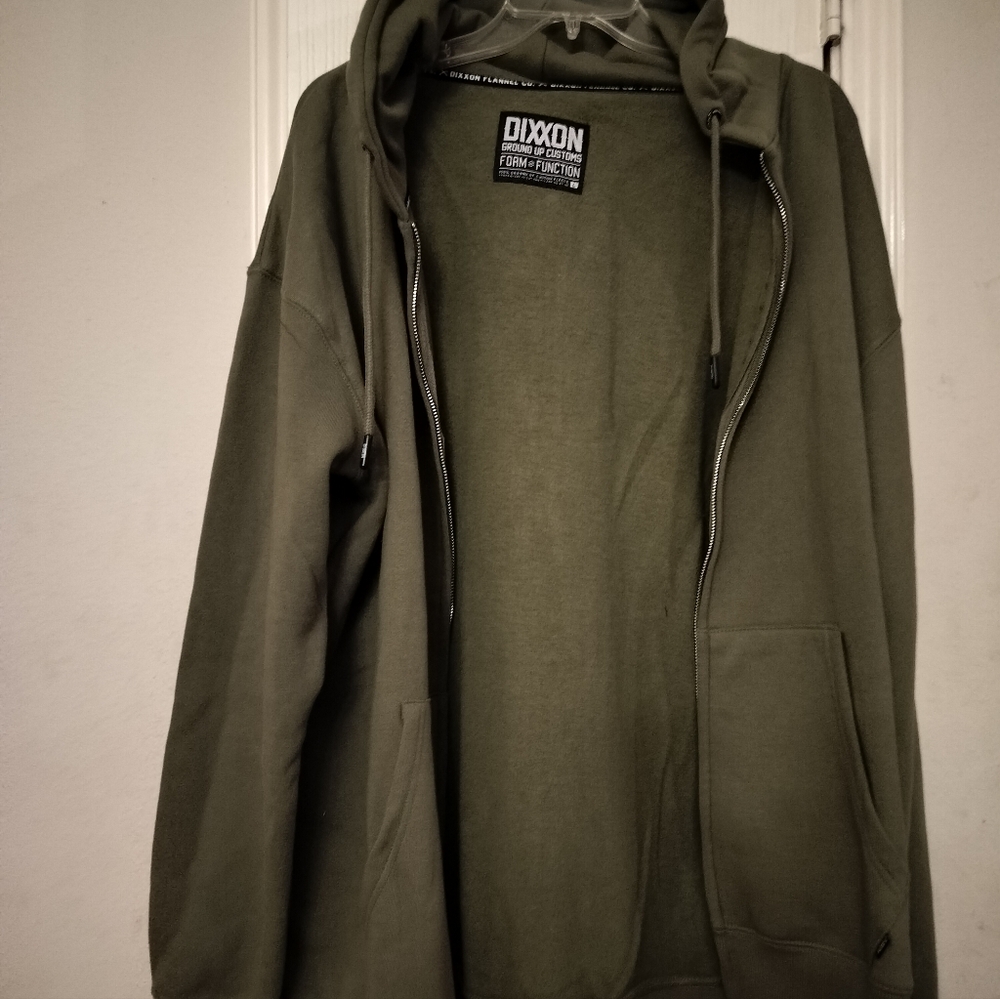 DIXXON Men’s New Olive Green Men's Zip Up Hooded Sweatshirt size Large